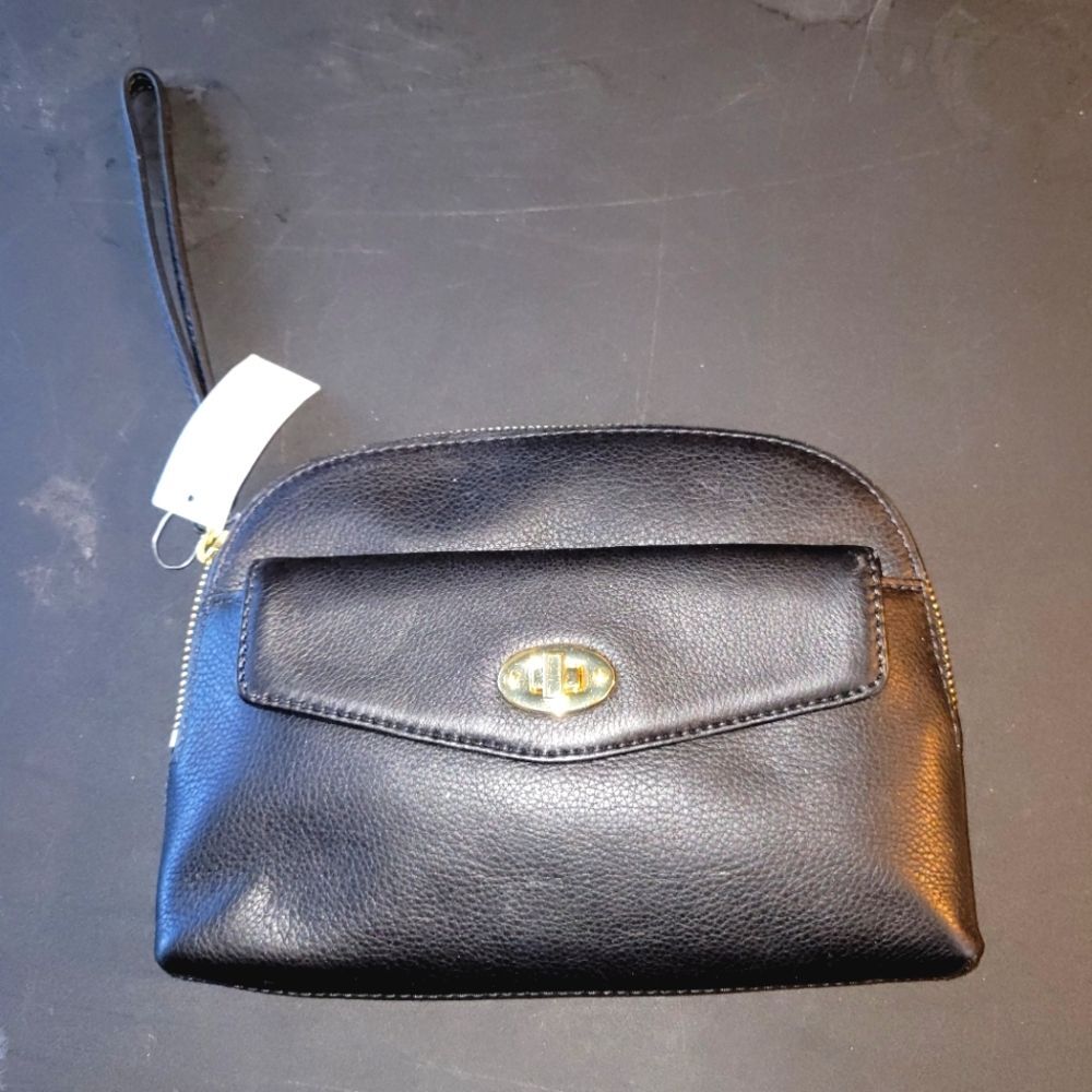 New Talbots Black Pebbled Leather Wristlet Purse - Picture 3 of 10